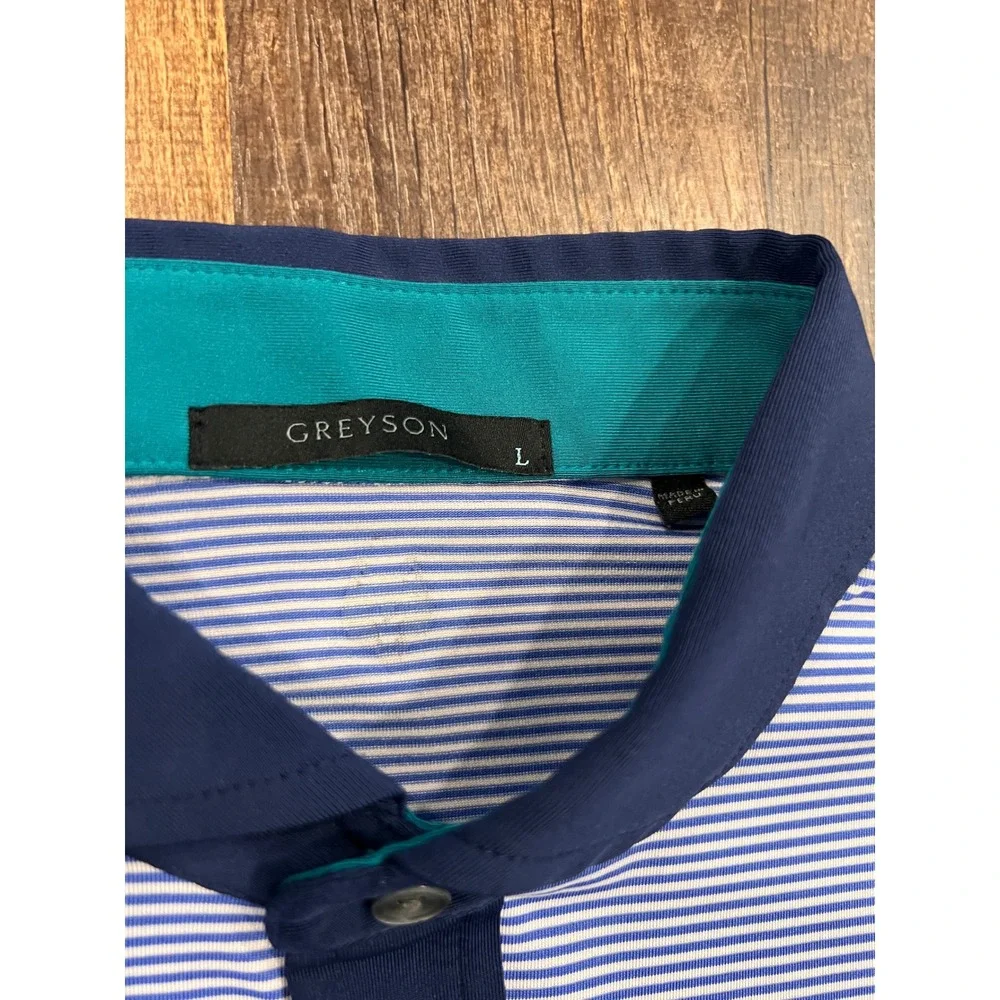 Greyson Clothiers Mens Blue Striped 1907 Tomahawk Golf Polo Shirt Size Large - Picture 4 of 7